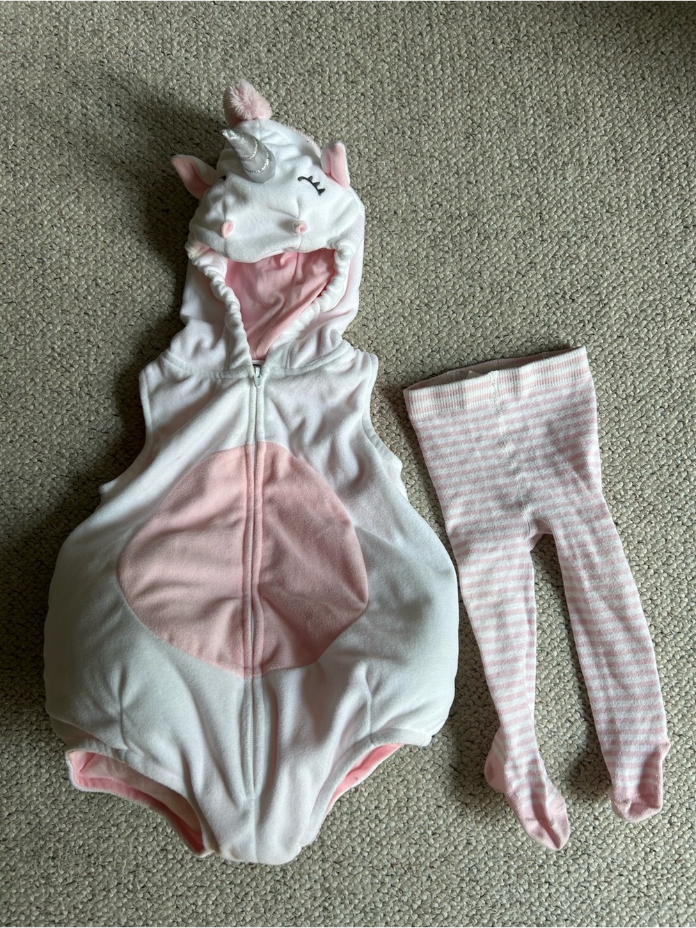 Carter's White & Pink Unicorn Hooded Costume with Striped Tights - Picture 1 of 4